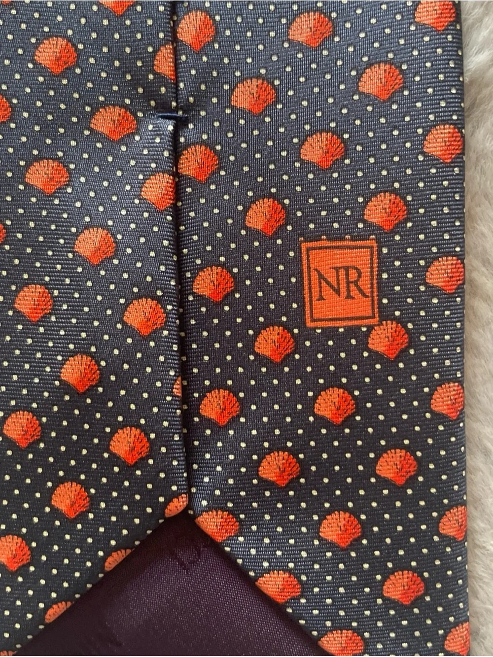 Nina Ricci Navy Tie with Orange Dot Pattern